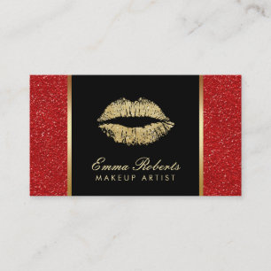 Makeup Artist Gold Lips Trendy Red Glitter Salon Visitekaartje