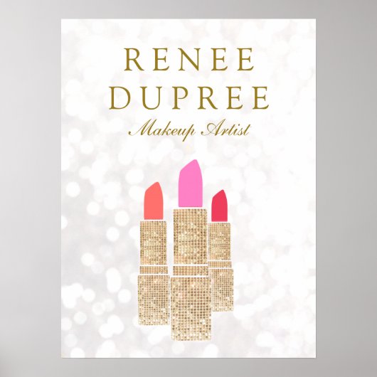 Makeup Artist Gold Lipstick Bokeh Beauty Poster (Voorkant)