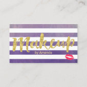 Makeup Artist Gold Script Classy Paarse Stripes Visitekaartje (Voorkant)