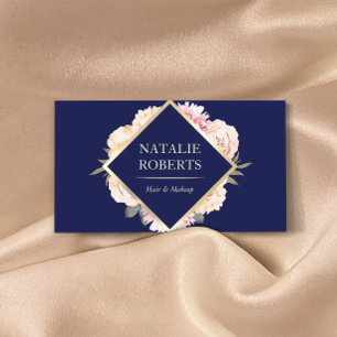 Makeup Artist Hair Salon  Floral Navy Blue Visitekaartje