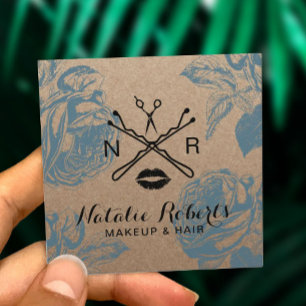 Makeup Artist Hair Salon Floral Rustic Kraft Vierkante Visitekaartje