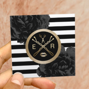 Makeup Artist Hair Salon Modern Stripes Floral Vierkante Visitekaartje