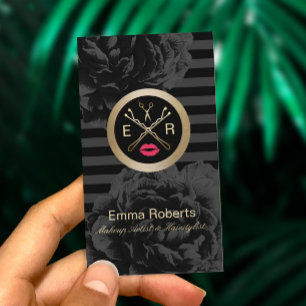 Makeup Artist & Hair Salon Modern Stripes Floral Visitekaartje