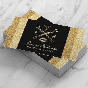 Makeup Artist Hair Stylist Modern Gold Glitter Visitekaartje