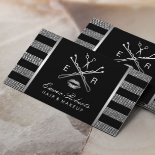 Makeup Artist Hair Stylist Modern Silver Stripes Visitekaartje