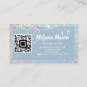 Makeup Artist Holographic Glitter QR Code Blue Visitekaartje (Achterkant)