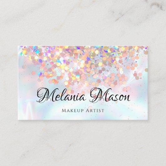 Makeup Artist Holographic Glitter QR Code Metallic Visitekaartje (Voorkant)