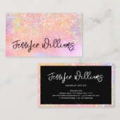 Makeup Artist Holographic Glitter Script Pastel Visitekaartje (Voorkant / Achterkant)