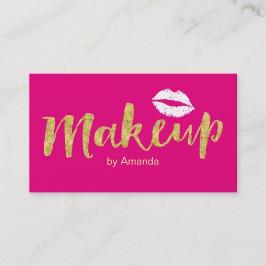 Makeup Artist Hot Pink Gold Script Modern Visitekaartje (Voorkant)
