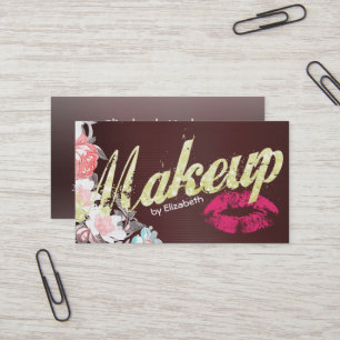 Makeup Artist Hot Pink Lips Floral Salon Visitekaartje