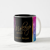 Makeup Artist in een meisje-kleurige glitter Tweekleurige Koffiemok (Voorkant rechts)