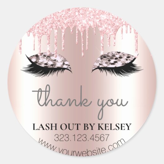Makeup Artist Lashes Roos Quartz Glitter Pink Drip Ronde Sticker (Voorkant)