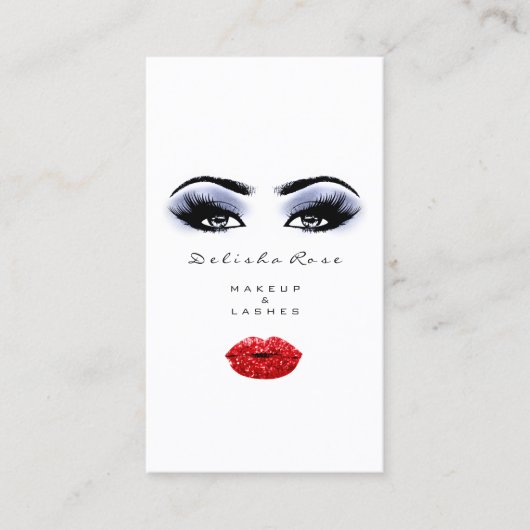 Makeup Artist Lashes Smoky Blue Red Lips Microblad Visitekaartje (Voorkant)