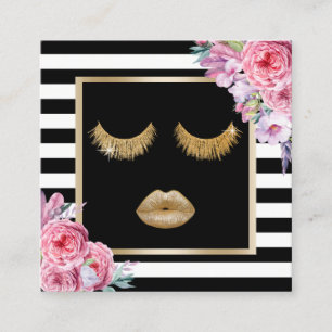 Makeup Artist Lips & Lashes Moderne Floral Stripes Vierkante Visitekaartje