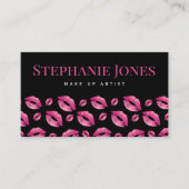 Makeup Artist Lips Pattern Cute Pink & Black Visitekaartje (Voorkant)