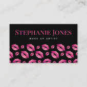 Makeup Artist Lips Pattern Cute Pink & Black Visitekaartje (Voorkant)
