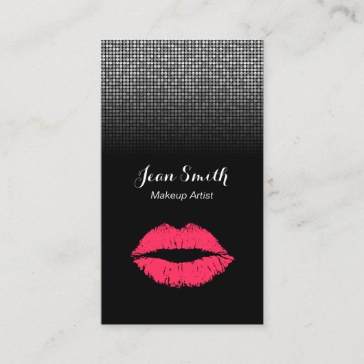 Makeup Artist Modern Red Lips Silver Sequins Visitekaartje (Voorkant)