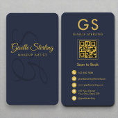 Makeup Artist Monogram Marine Blauw Goud QR Code Visitekaartje