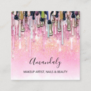 Makeup Artist Nails Logo Roos Glitter Confetti Vierkante Visitekaartje