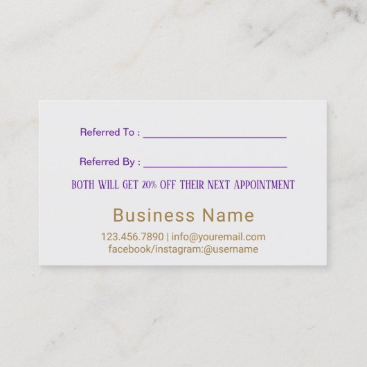 Makeup Artist Paars & Gold Referral (Achterkant)