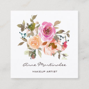 Makeup Artist Pink en Peach Floral Waterverf Vierkante Visitekaartje
