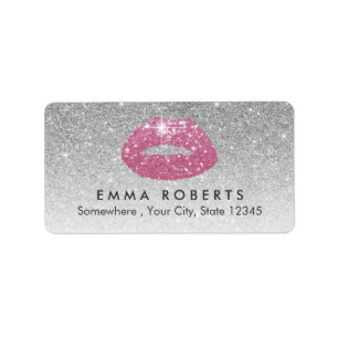 Makeup Artist Pink Lips Modern Silver Glitter Etiket
