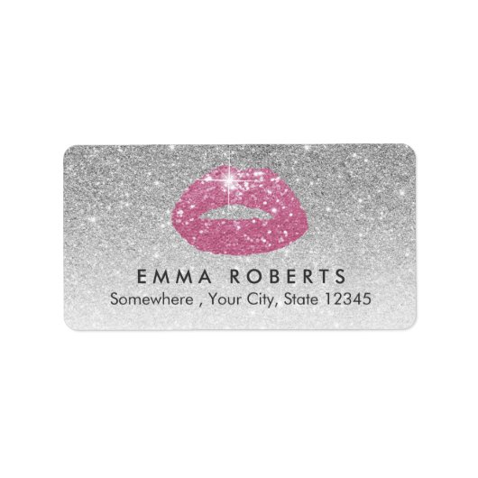 Makeup Artist Pink Lips Modern Silver Glitter Etiket (Voorkant)