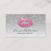 Makeup Artist Pink Lips Modern Silver Glitter Visitekaartje (Voorkant)