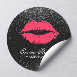 Makeup Artist Red Lips Black Glitter Modern Salon Ronde Sticker