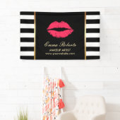 Makeup Artist Red Lips Modern Black White Stripes Spandoek (Insitu)