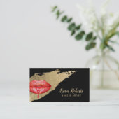 Makeup Artist Red Lips Modern Gold Bruske Stroke Visitekaartje (Staand voorkant)