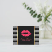 Makeup Artist Red Lips Modern Silver Stripes Visitekaartje (Staand voorkant)