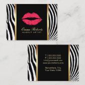 Makeup Artist Red Lips Modern Zebra Stripes Visitekaartje (Voorkant / Achterkant)