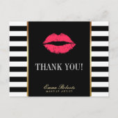 Makeup Artist Red Lips Moderne Stripes Dank u Briefkaart (Voorkant)