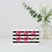 Makeup Artist Red Lips Moderne Stripes Loyalty (Staand voorkant)