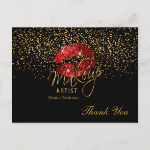 Makeup Artist Red Lips op zwart Briefkaart