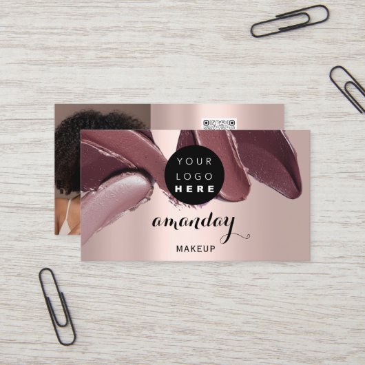 Makeup Artist Red Lipstick Foto QR Code Gloss Visitekaartje (Voorkant / Achterkant in situ)