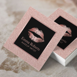 Makeup Artist Roos Gold Glitter Lips Beauty Salon Vierkante Visitekaartje