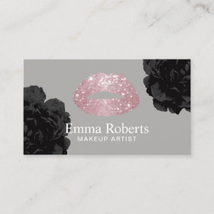 Makeup Artist Roos Gold Glitter Lips Black Floral Visitekaartje