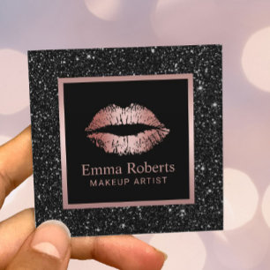 Makeup Artist Roos Gold Lips Black Glitter Salon Vierkante Visitekaartje