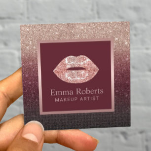Makeup Artist Roos Gold Lips Burgundy Red Glitter Vierkante Visitekaartje