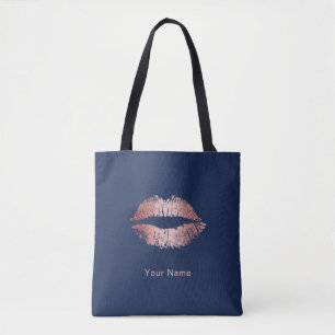 Makeup Artist Roos Gold Lips Modern Navy Blue Tote Bag