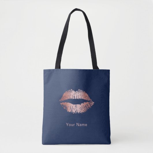 Makeup Artist Roos Gold Lips Modern Navy Blue Tote Bag (Voorkant)
