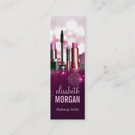 Makeup Artist - Roze schoonheid Glitter Compact Mini Visitekaartje (Voorkant)