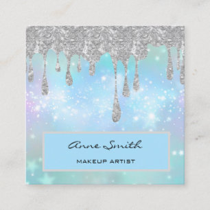 Makeup Artist Silver Glitter die op Blauw drijft Vierkante Visitekaartje