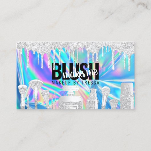 Makeup Artist Silver Glitter Drip Holografisch Bla Visitekaartje (Voorkant)