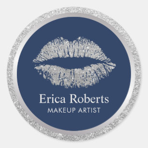 Makeup Artist Silver Glitter Lips Beauty Salon Ronde Sticker