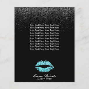 Makeup Artist Turquoise Lips Black Glitter Salon Flyer
