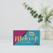 Makeup Artist Turquoise & Paars Gold Script Visitekaartje (Staand voorkant)