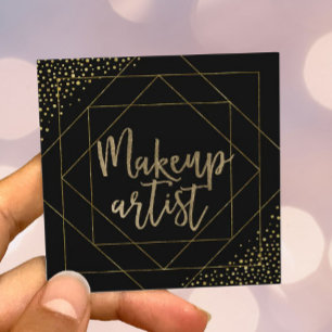 Makeup Artist Typography Modern Black & Gold Vierkante Visitekaartje